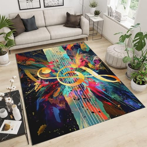 GDJSMIN Home Teppich Wohnzimmer Schlafzimmer Kurzflor Waschbar Abstrakte Notenschlüssel Muster Flauschig Weich rutschfest Moderne Deko