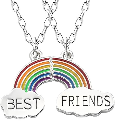 QEQSHQO 2 Stück BFF Halsketten Freundschaftskette Beste Freunde Mädchen Halskette Regenbogen Schmuck Anhänger für Mädchen Geburtstagsgeschenke Anhänger Kette Geschenke (Bunter Regenbogen)