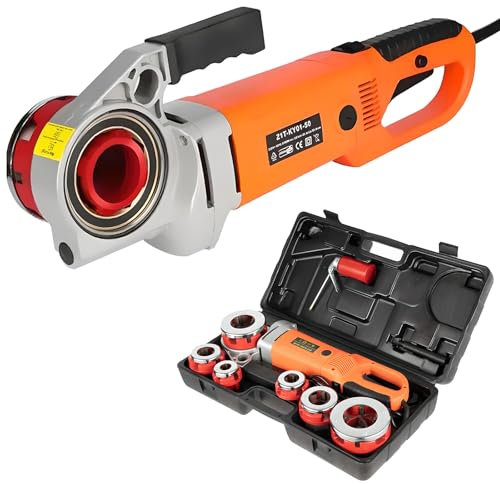 CYTBEK Kit filiera Tubi Elettrico da 2300 W, filiera Tubi, Prestazioni per impieghi gravosi con 6 pettini (da 1/2 a 2) - Motore Interamente in Rame, Alimentazione Automatica del Filo e funzioni