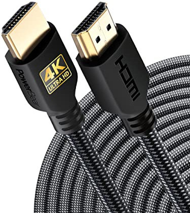 PowerBear Cable HDMI 4K de 20 m|18 Gbps de alta velocidad HDMI de nailon trenzado y conectores dorados, 4K @ 60 Hz, Ultra HD, 1080P, ARC y CL3 certificado para ordenador portátil, monitor, PS5, PS4 y