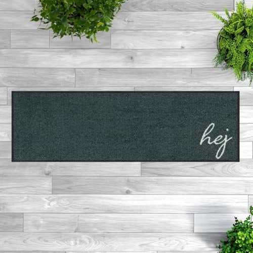 MOCAVI Mat Fußmatte Schuhparkplatz mit Rand waschbar außen & innen anthrazit 30x100 cm Hej Schuh-Teppich lang, schmal, Schuhe ausziehen, Deko sbereich innen, außen, Matte, Haustür, Stiefelmatte
