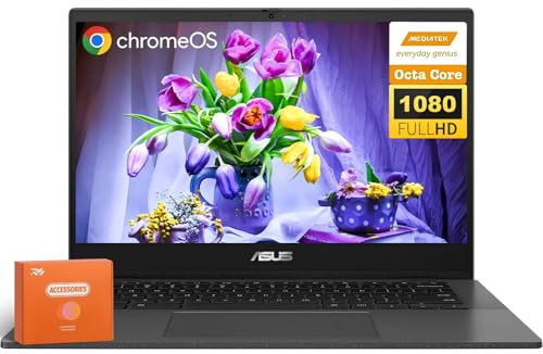 ASUS Chromebook CM1402 Laptop for Students Business, 14 FHD, MediaTek Kompanio 520, 4 GB RAM, 320 GB (64GB eMMC+256GB MSD), WiFi 6,Long-Lasting Battery, Chrome OS, Nonslip Mouse+32GB USB Flash Drive