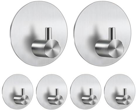 Feligio Ganci Adesivi Cucina, Appendi Accappatoio Bagno, Gancetti adesivi, Ganci Appendiabiti Adesivi Senza Foratura, Argento 6 Pezzi