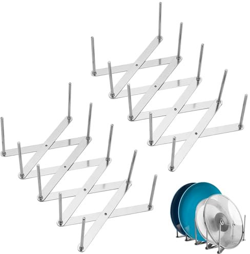 2 Pièces Range Couvercle Acier Inoxydable, Support Rangement et Organisation Cuisine Rétractable, Porte-Côtes Réglable Multifonctionnel pour Ranger Ustensile, Casseroles, Poêles, Assiettes, Livre