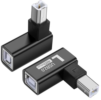 SinLoon Adattatore stampante USB 2.0 tipo B 90 gradi tipo B maschio a convertitore femmina MIDI Extender USB 2.0 connettore stampante per stampante, scanner, mixer, 2 pezzi (nero) (L)