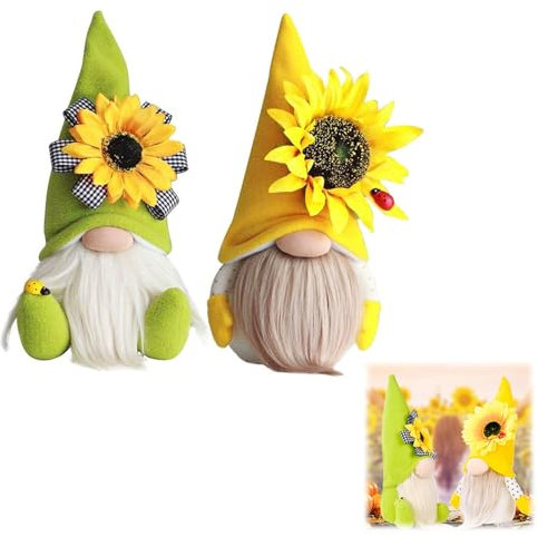 TMRBBesty Gnomo, decorazione primaverile, Pasqua, 2 pezzi, girasole, ape, gnomo, fatto a mano, per la casa, la cucina, la fattoria, decorazione