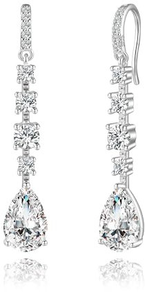 ALEXCRAFT Hängende Ohrringe Damen 925 Silber Lange Ohrringe mit Zirkonia Kristall Anhänger Wedding Lange Drop Ohrring Hängende Ohrring Silber Schmuck für Damen Mädchen