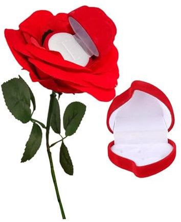 jojomis Scatola porta anelli con rosa rossa, regalo romantico per San Valentino, anniversario di matrimonio, festa della mamma