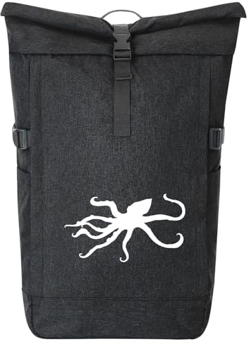 Huuraa Kurierrucksack Oktopus Silhouette 30-44 Liter Black Melange Fairtrade Rolltop Rucksack Geschenkidee