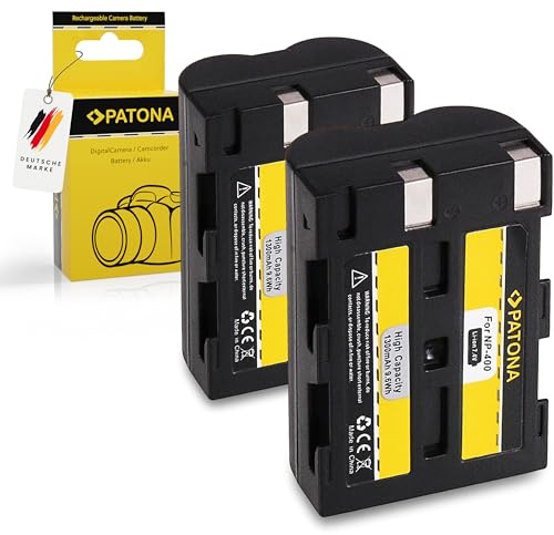 PATONA 2X Batterie pour Konica-Minolta NP-400 NP400 1300mAh 7.4V 9.6Wh | Batterie pour Dimage A1 A2 A7 Digital Dynax 5D 7D Samsung GX-10 GX-20 Pentax K10D K20D, 100% identique à l'original