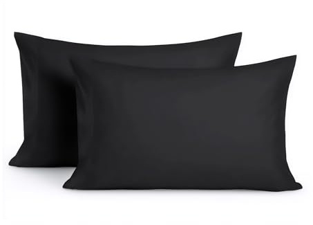 Home Sweet Home UK Black PillowCases 2 Pack Cotton - 200 Thread Count Housewife Cotton Black Pillow cases with Envelope Closure, 48x74 cm Pillow Covers, PillowCase 2 Pack