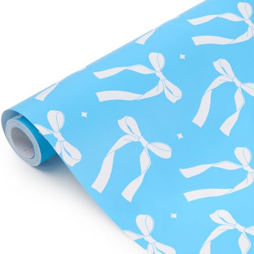 Kraftpapierrolle: Blaues Schleifenpapier, recycelbar, für Weihnachten, Geburtstage, Hochzeiten und andere Feierlichkeiten – 43 cm x 15 m