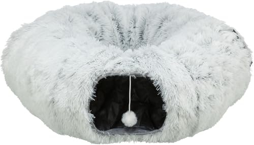 TRIXIE Katzentunnel Harvey rund, kuschelig & waschbar – ø 25 x 160 cm, grau | Gemütlicher Rückzugsort mit herausnehmbarem Kissen – für Katzen, kuschelig, pflegeleicht und angenehm weich