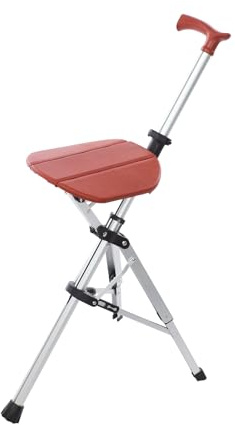 Gehstock mit Sitz, Klappbarer Gehstock mit Stuhl, Tragbarer Gehstockstuhl (bis zu 120 kg) mit Gummifüße und Griff für Camping, Wandern 85cm (Rot)