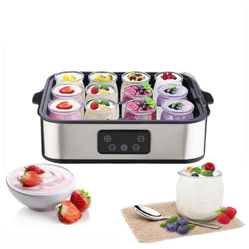 Joghurtbereiter, Automatischer Digitaler Joghurt Maker, Griechischer Joghurtmaschine mit Temperatur- und Timer, mit 9 170 ml Joghurtbechern, Perfekt für den Heim-Bio-Joghurt, BPA-frei, 40 W (Silver)