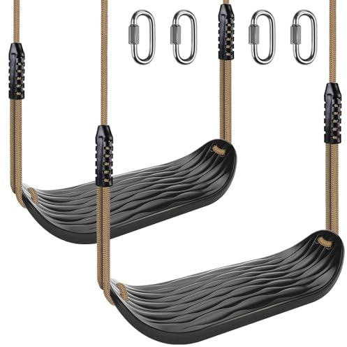 BeneLabe - 2 columpios para exterior, asiento oscilante interior de plástico duro con cuerda ajustable, 130 – 200 cm, mosquetón para bebé, niño, adulto, adolescente, ondas de agua, negro, 113 kg