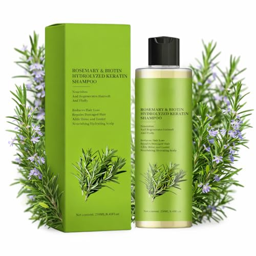 Rosmarin Shampoo mit Biotin & hydrolysiertem Keratin,Haarwachstum Pflegendes Haarshampoo für normales & strapaziertes Haar, Unisex, 250 ml