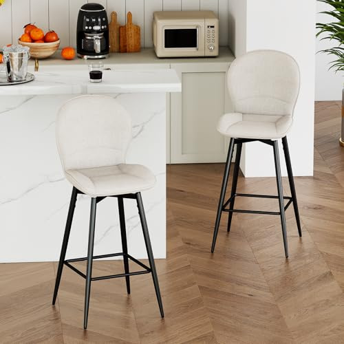 LEWE Lot 2 Tabourets de Bar 75cm, Chaise de Bar Pivotante, 4 Pieds, Beige