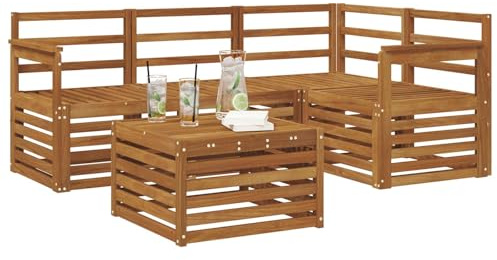 vidaXL Outdoor-Sofagarnitur 5 pcs Natur, Moderner Garten-Sofaset, Coole Terrassenmöbel, zeitgemäße Lounge, modulares Design, Akazien-Elemente