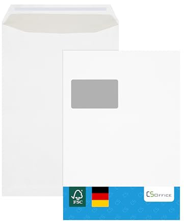MADE IN GERMANY 10 Briefumschläge C4 haftklebend mit Fenster CS Webkontor - Umschläge aus 100 g/m² Kraftpapier - C4 Umschlag in weiß für Briefe, Geschäftspost, tägliche Korrespondenz, Mailings usw.
