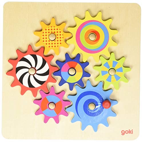 goki 58530 Zahnradspiel aus Holz, 8-teilig – Motorikspiel mit bunten Zahnrädern, fördert logisches Denken & Feinmotorik, für kreatives Bauen & Entdecken