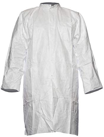 DuPont Tyvek 500 Laborkittel mit Druckknöpfen und Taschen 10 Stk. Laborkittel zur Ergänzung von Schutzkleidung PSA Kategorie Weiß Größe L