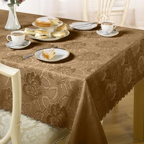 Emma Barclay Damask Rose - Jacquard Table Cloth in Coffee - 52x52 (132x132cm)