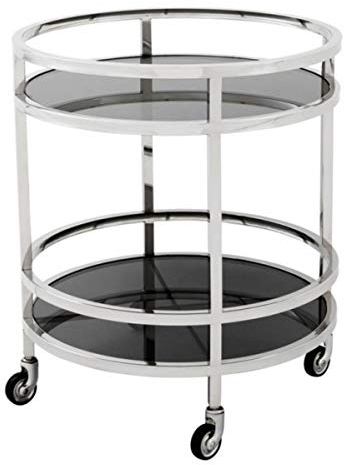 Casa Padrino Luxus Bar Trolley Servierwagen Rund Edelstahl vernickelt/schwarzes Glas - Luxus Hotel & Restaurant Einrichtung Möbel Serviertisch