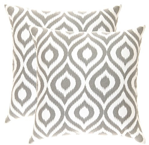 TreeWool Dekorativer Kissenbezug (40 x 40 cm, Grau) Ikat Ogee Design 100% Baumwolle (2er Pack)