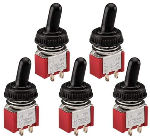 Heschen Interruptor de palanca miniatura MTS-101 ON-FF SPST 2 pines, 2A 250V, 5A 120V, con tapa impermeable, paquete de 5
