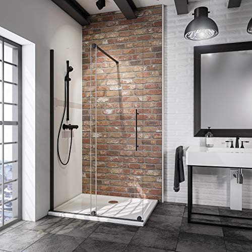Schulte paroi de douche fixe à l’italienne 140 x 200 cm, coulissant roulettes en bas, profilé noir, 2 verres (70+70) de sécurité 6 mm transparent antical, plage de réglage 138.5-140.5 cm