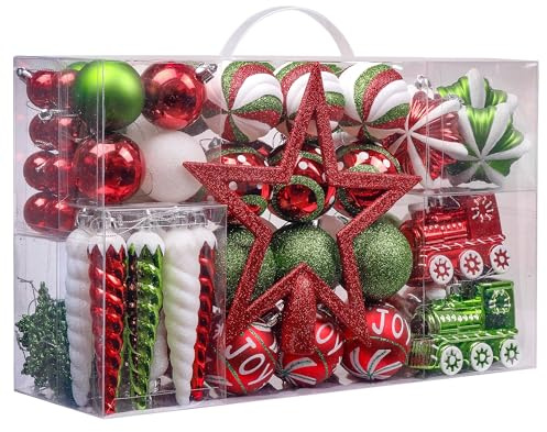Valery Madelyn 100 Bolas de Navidad de Color Rojo, Verde y Blanco, Bolas de Navidad inastillables para decoración del árbol de Navidad