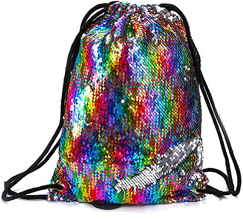 REYOK Pailletten Rucksack, Pailletten Tasche Kordelzug Pailletten Rucksack Pailletten Reversible Glitter Meerjungfrau Tunnelzug Sportbeutel Tanz Strandbeutel für Erwachsener Kinder