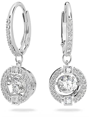 Swarovski Una Ohrringe, Rund, Weiss, Rhodiniert