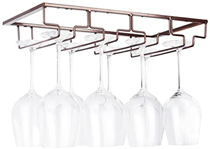 FOMANSH Weinglashalter unter dem Schrank, Gläserhalterung für Weingläser Stielgläser, hängender Weinglasregal aus Metall, Gläser-Aufbewahrung für Küche, Bar und Restaurant, Braun