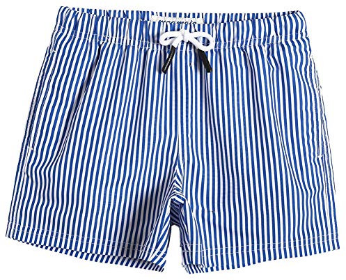 MaaMgic Kleine Jungen Badeshorts Schnelltrocknend Boardshorts mit Mesh-Futter Taschen und Verstellbarem Tunnelzug MEHRWEG, Blau Gestreift, 5-6 Jahre alt