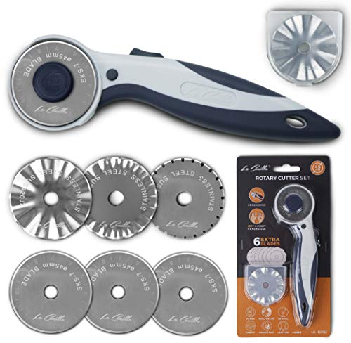La Canilla Cutter per Tessuti Circolare 45mm, Patchwork, Sarta, DIY, Scrapbooking Taglierina di Precisione con 6 Lame di Ricambio