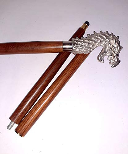 Canne de marche de luxe avec poignée en forme de tête de dragon argentée et poignée de corbeau pour homme et femme.