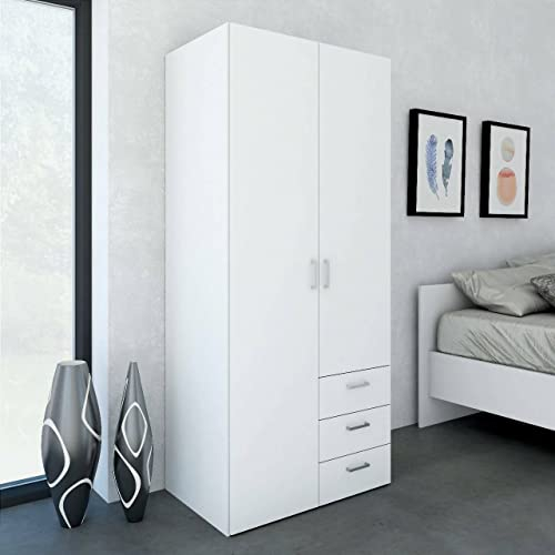 Dmora - Kleiderschrank 2 Türen Prisca, Schlafzimmermöbel, Schrank, Garderobe, 77x49 h175 cm, Weiß