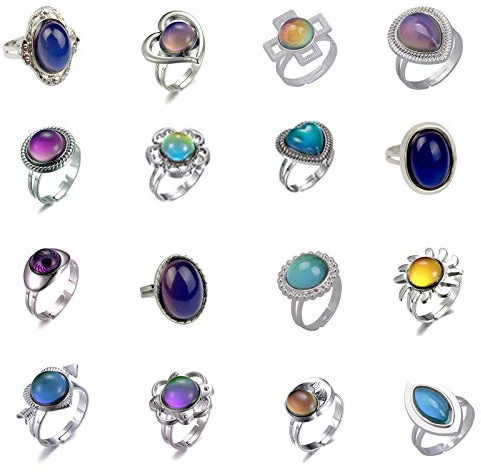 LiHan1028 16pcs Mixed Mood rings classic temperature change color mood ring (Adjustable Size)