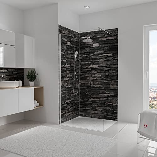 Schulte DecoDesign Set Eck, Stein Verblender Anthrazit, 210 x 100 cm, inkl, Profilset Alu-Natur, 2 x Endprofil, 1 x Eckprofil in Ecke