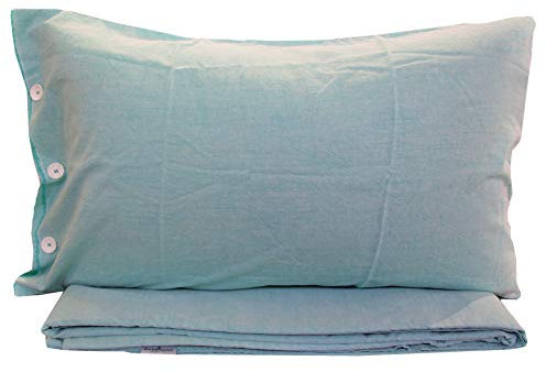 PERLARARA Parure Sacco Copripiumino Letto Matrimoniale Due 2 Piazze Puro Cotone e Lino Sacca + Federe (Aqua)