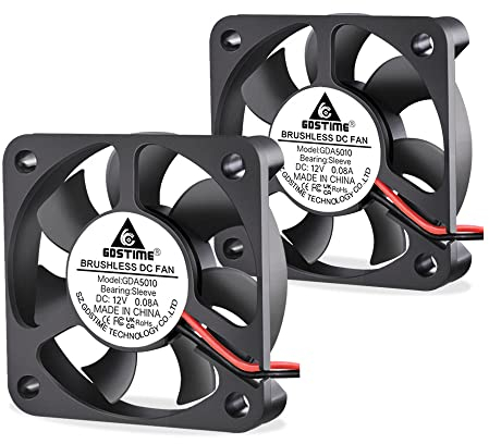 GDSTIME 2 Stück Lüfter 50mm 12V 50x50x10 Lüfter 2Pin Gehäuselüfter 50mm 5010 Fan DC Bürstenlos Kühlung 4500 U/min