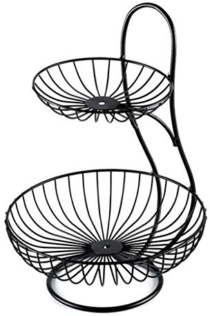 Unknown 2 Tier, Fruit Basket, Wire Fruit Bowl or Produce Holder, Two or Three Tier Fruit Basket Stand for Storing & Organizing Vegetables, Eggs, etc, Black 2 Tier, Large