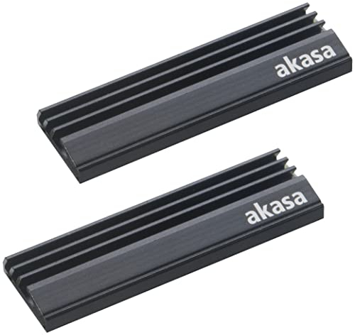 Akasa M.2 SSD Heatsink | Aluminum Heatsink Cooling Fin | Pre-applied Thermal Adhesive Tape | 71 x 22 x 6.4mm | Suitable for M.2 2280 SSD & PS5 Pro | Black | 2 Pack | A-M2HS01-KT02