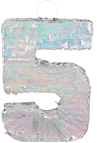Boland - Zahlen Pinata, Größe 40 x 28 x 8 cm, holografische Ziffer, Nummer, Silber, Jubiläum, Geburtstag, Dekoration, Party-Spiel