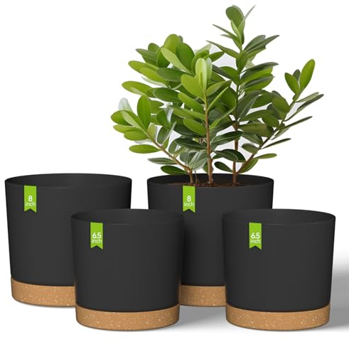 ZMTECH Selbstbewässernde Blumentöpfe aus Kunststoff, mit Drainagelöchern und Untersetzern, dekorativ, modern, für Innen- und Außenbereich, Haus, Garten, 16,5 cm und 20 cm, 4 Stück