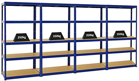 PROREGAL Mega Deal 4er-Set Schwerlastregale Slim Elephant 180x90x45cm mit 5 Ebenen Fachlast 350kg Blau