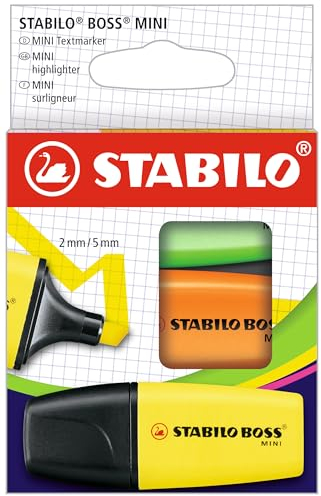 STABILO - Textmarker - BOSS MINI - 3er Pack - gelb, orange, grün