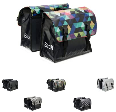 BECK Classic Stylo - Farbige Dreiecke – Gepäckträgertasche wasserabweisend und reißfest - Doppeltasche für E Bike und Fahrrad mit Bügeln für sicheren Halt